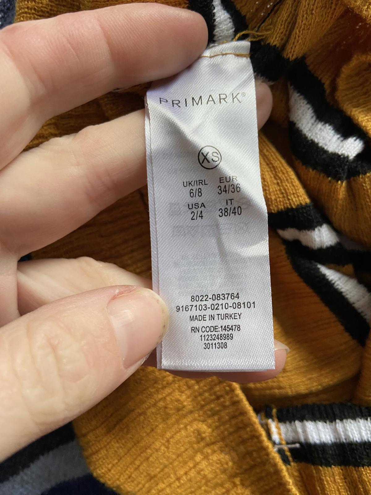Primark Size XS Mustard Yellow Ribbed Jumper Black White Stripe