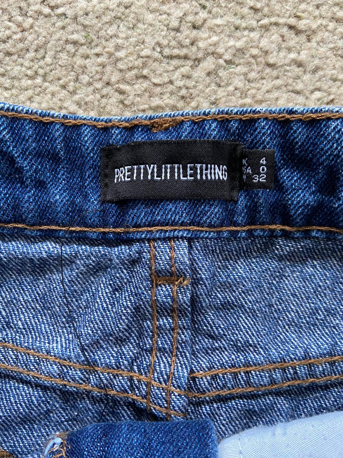 PrettyLittleThing (PLT) Distressed Denim Mini Skirt - Frayed Hem, UK Size 4