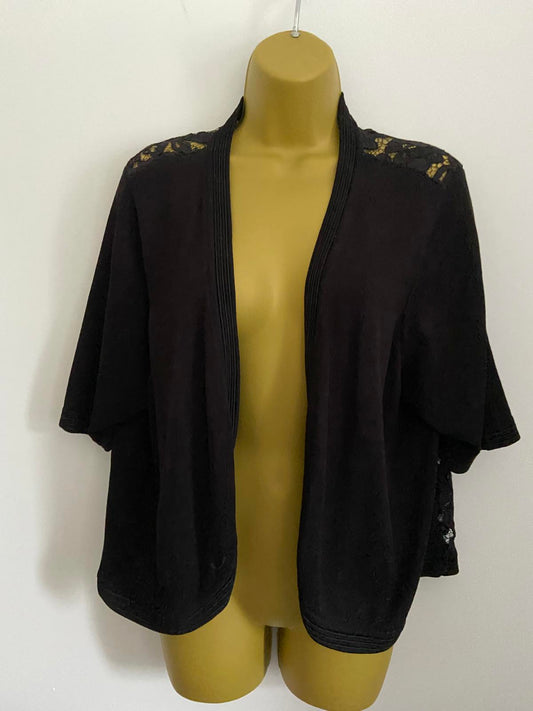 Black Lace Back Open Front Cardigan Size 10-12 Sheer Floral Back