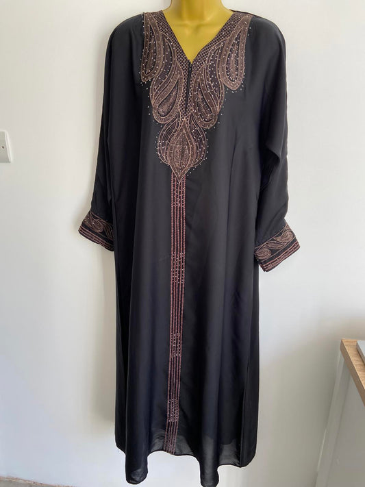 Black Ladies Size Medium Kaftan with Diamanté & Gem Detailing