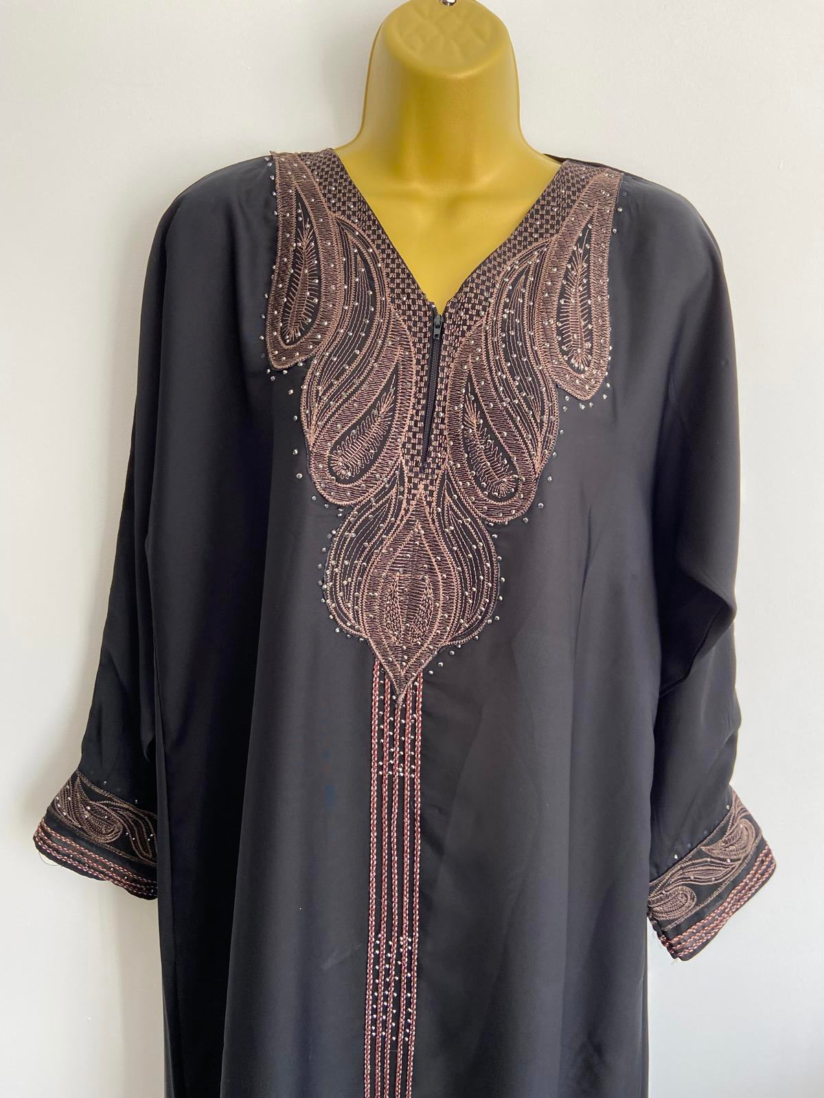 Black Ladies Size Medium Kaftan with Diamanté & Gem Detailing
