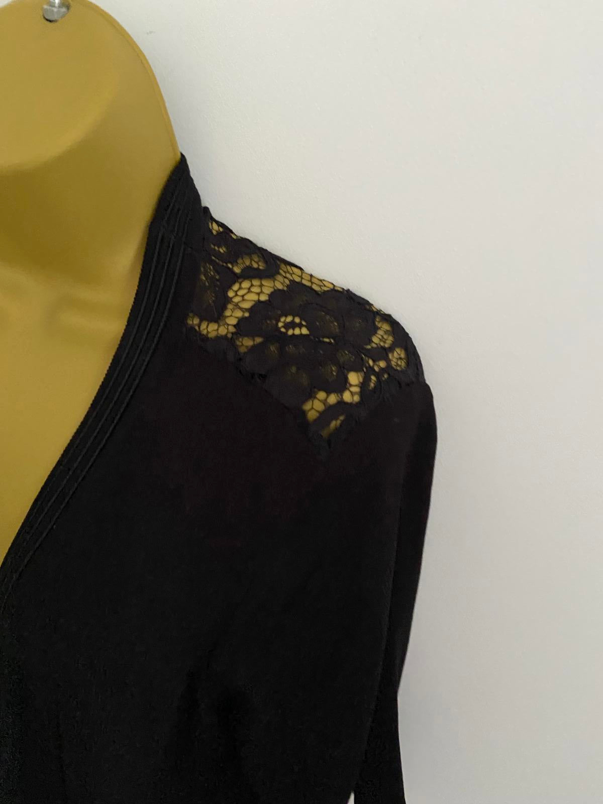 Black Lace Back Open Front Cardigan Size 10-12 Sheer Floral Back