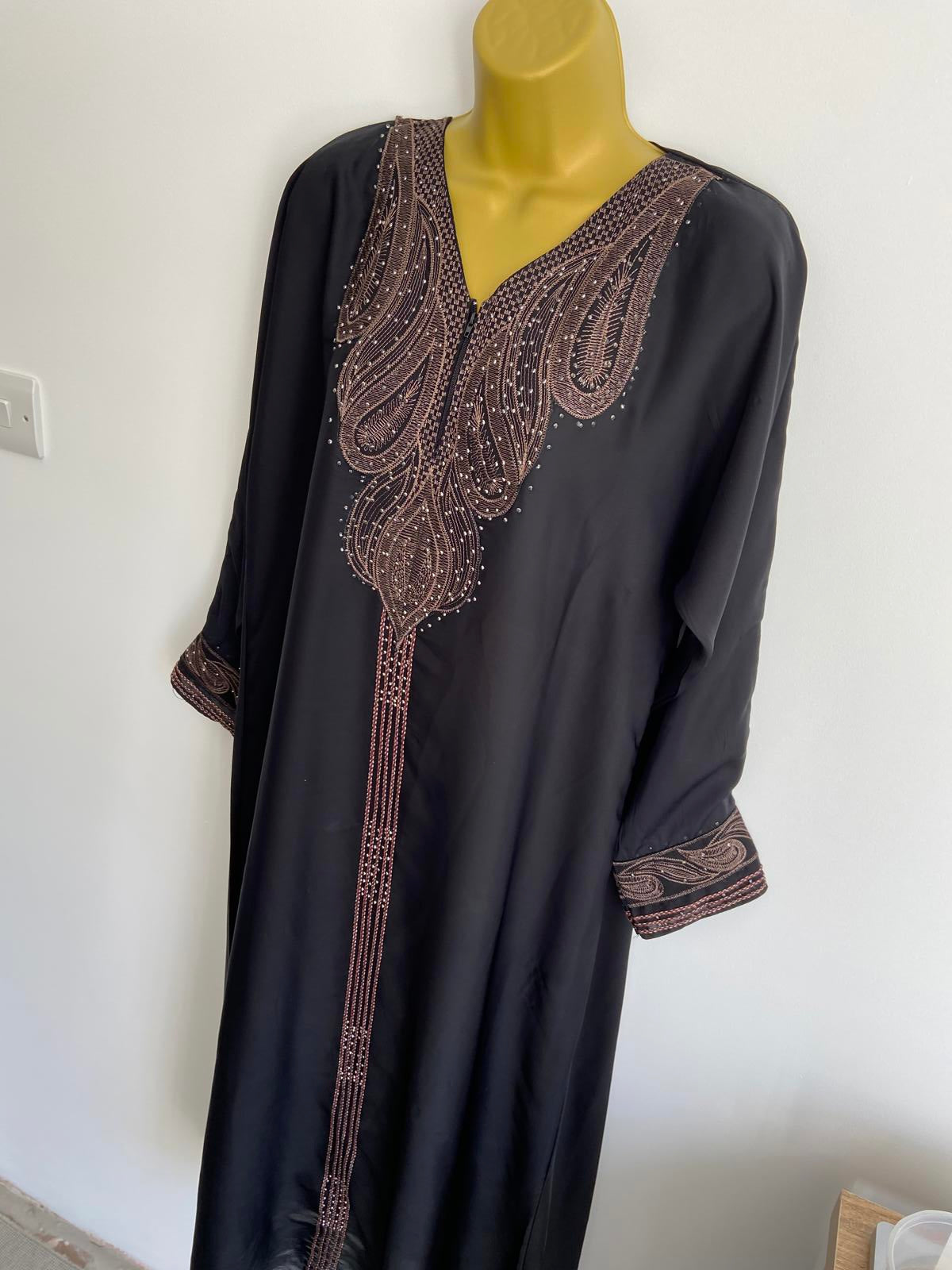 Black Ladies Size Medium Kaftan with Diamanté & Gem Detailing