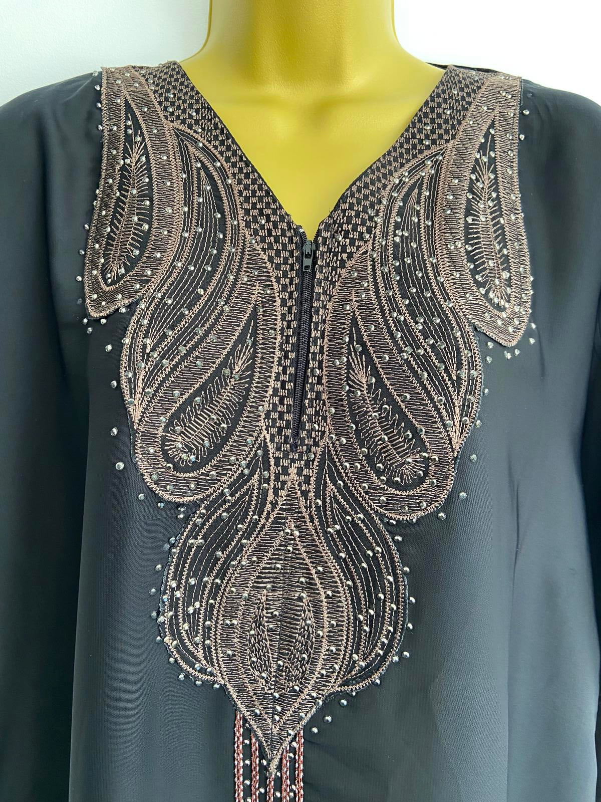 Black Ladies Size Medium Kaftan with Diamanté & Gem Detailing