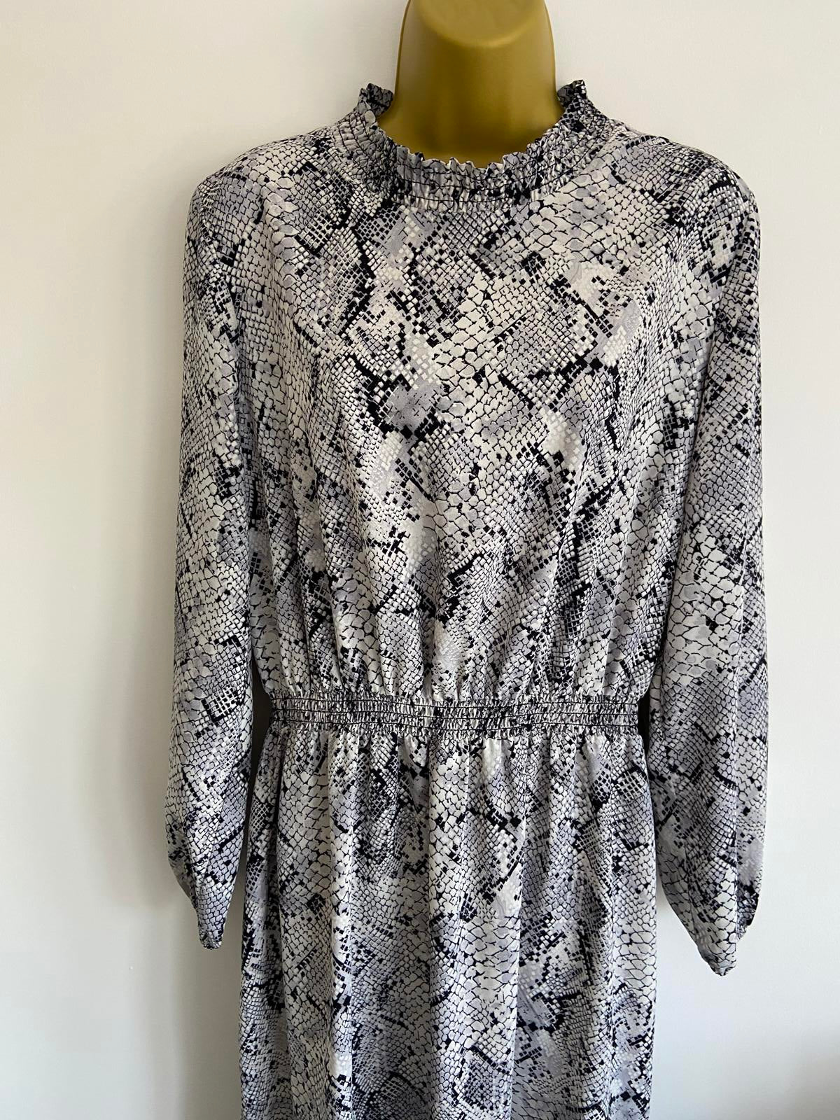 George Size 14 Black Blue Grey Snake Print High Neck Midi Dress