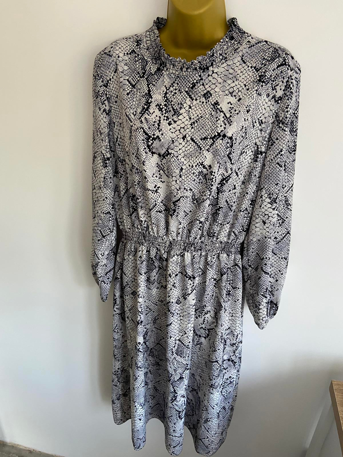 George Size 14 Black Blue Grey Snake Print High Neck Midi Dress