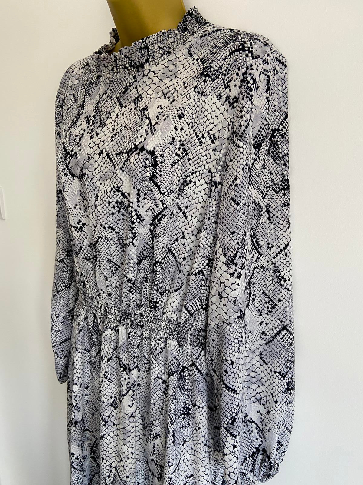 George Size 14 Black Blue Grey Snake Print High Neck Midi Dress