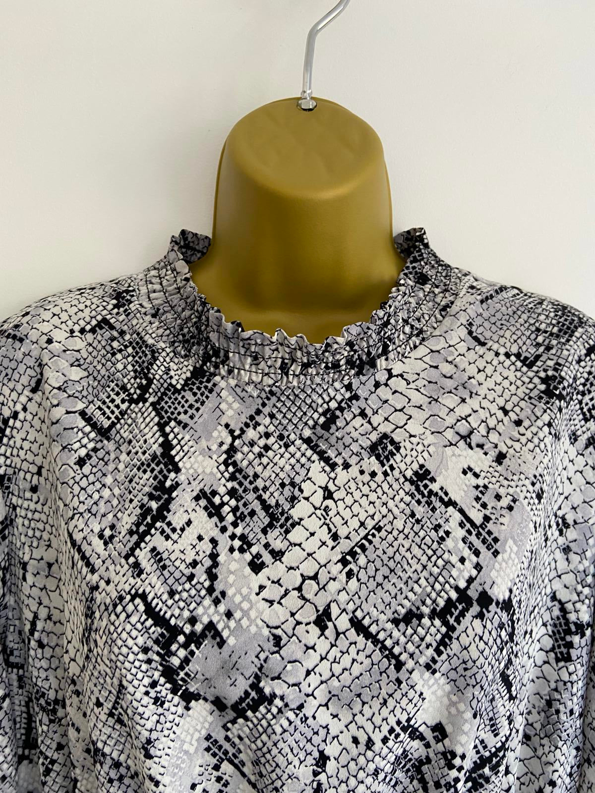 George Size 14 Black Blue Grey Snake Print High Neck Midi Dress