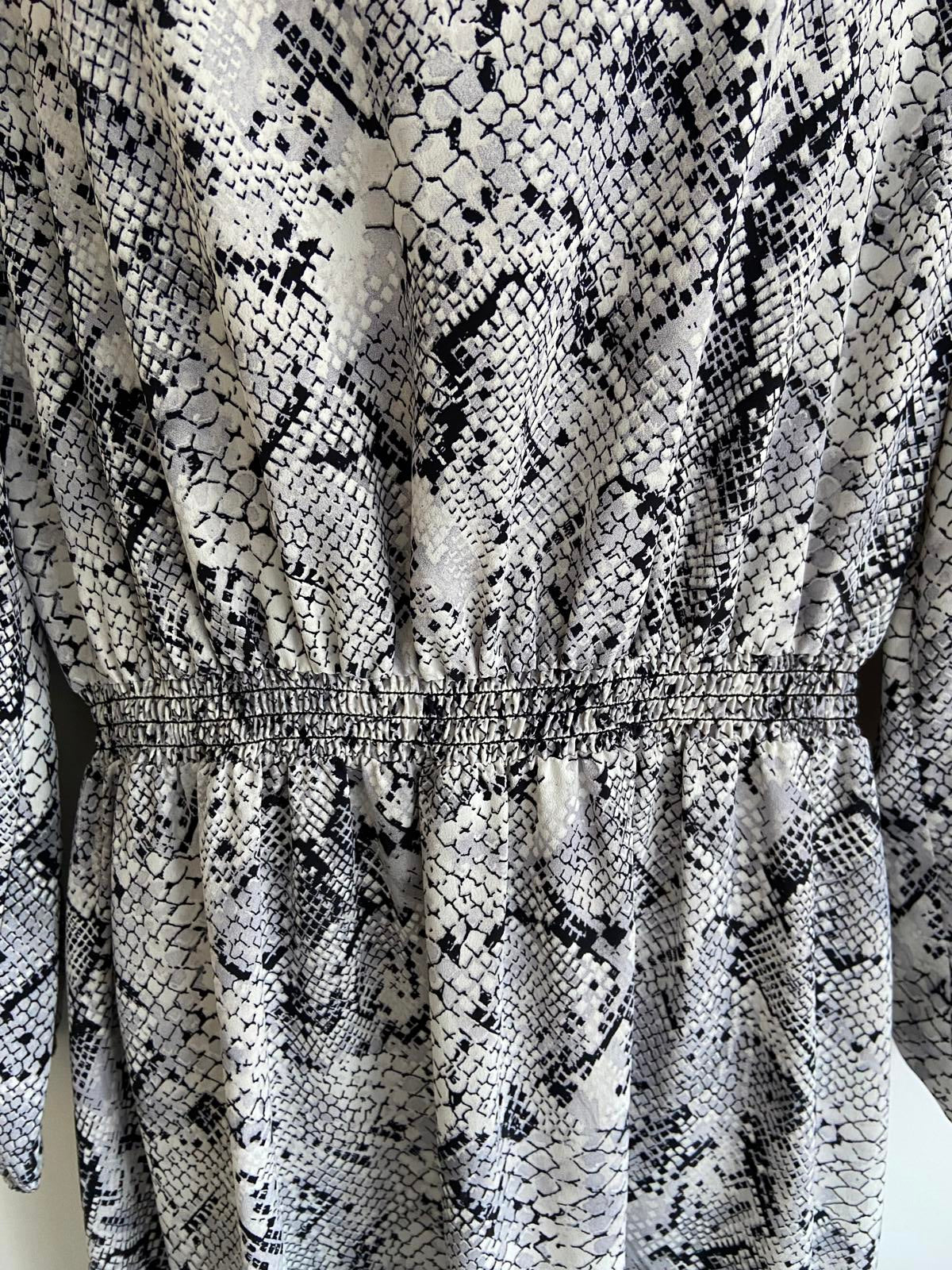 George Size 14 Black Blue Grey Snake Print High Neck Midi Dress