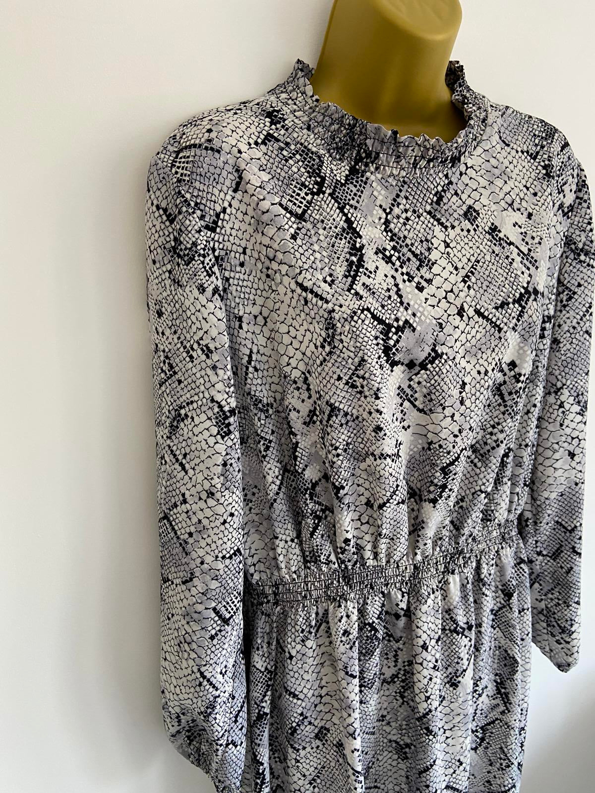 George Size 14 Black Blue Grey Snake Print High Neck Midi Dress
