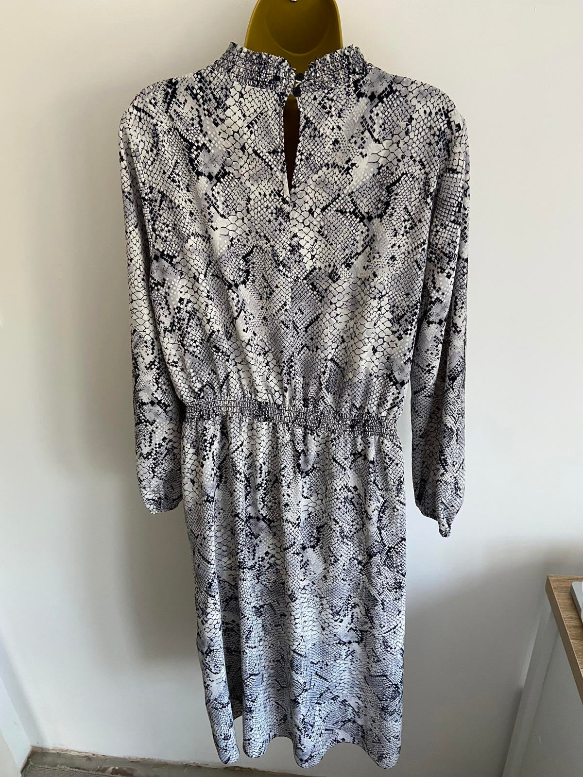 George Size 14 Black Blue Grey Snake Print High Neck Midi Dress