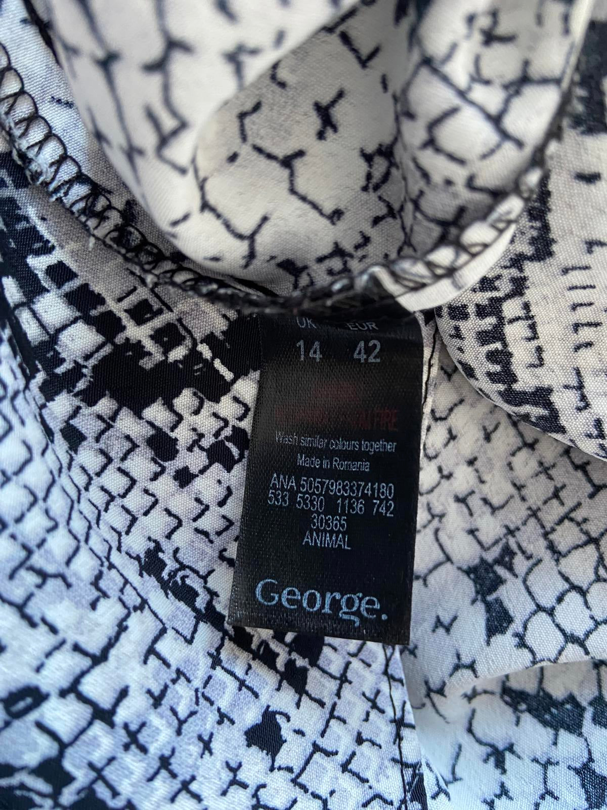 George Size 14 Black Blue Grey Snake Print High Neck Midi Dress