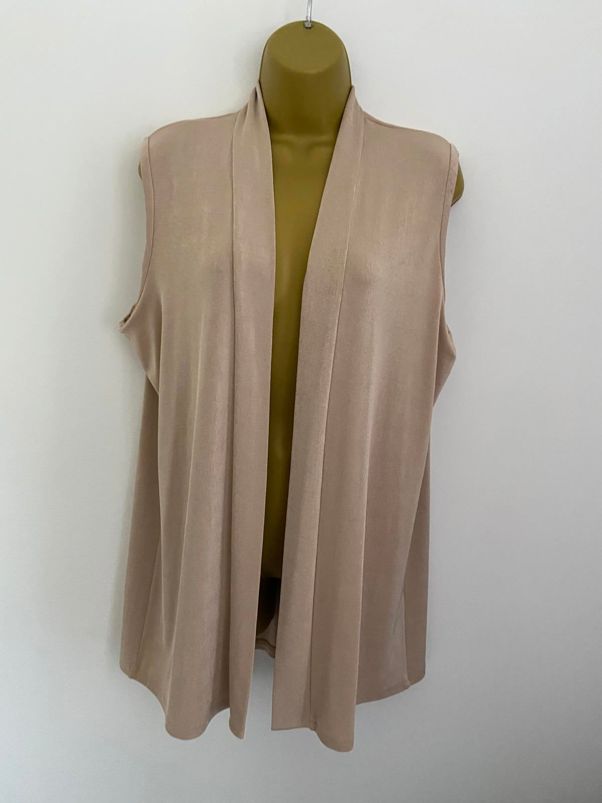 Nude Champagne Shiny Sleeveless Waistcoat Size 16-18 Open Front Draped Long
