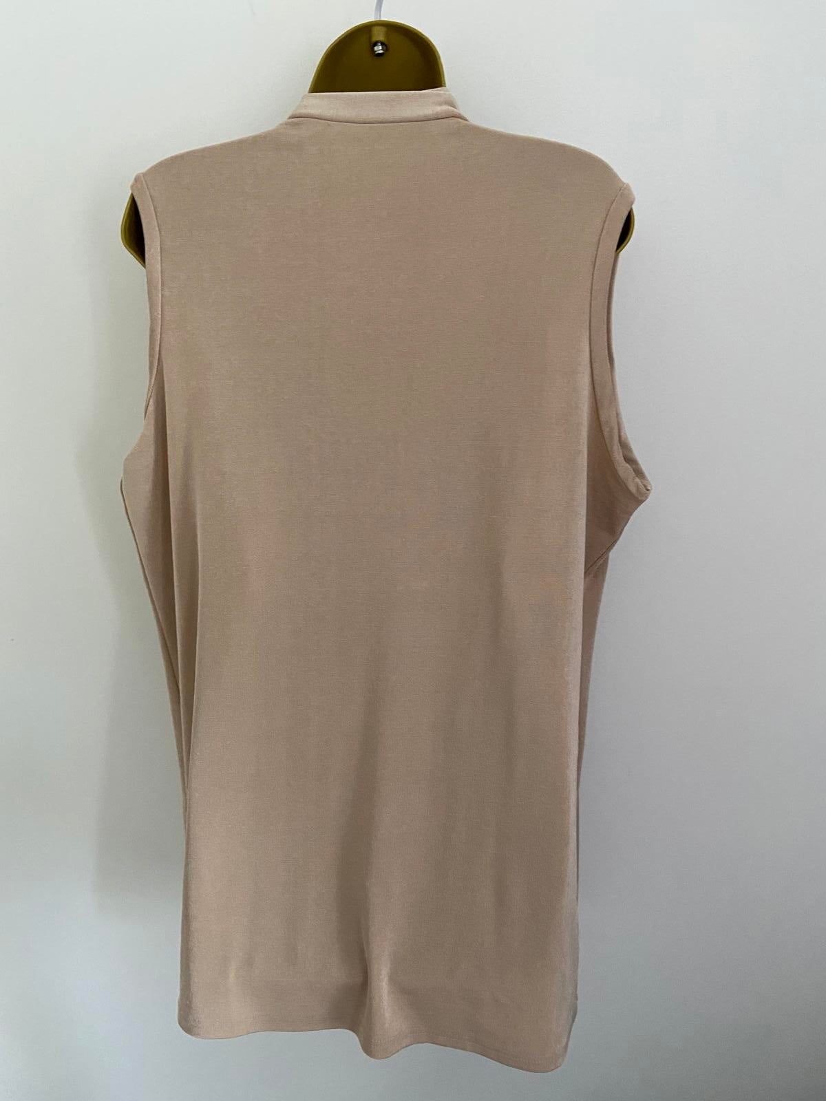 Nude Champagne Shiny Sleeveless Waistcoat Size 16-18 Open Front Draped Long