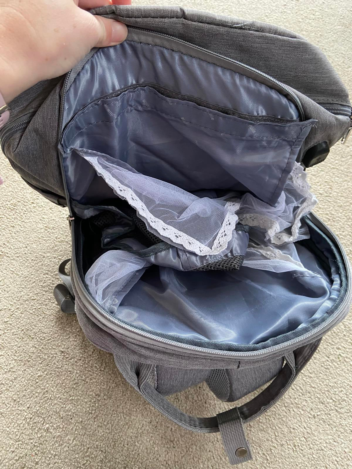 Grey Baby Changing Backpack - Many Compartments, Includes Mat