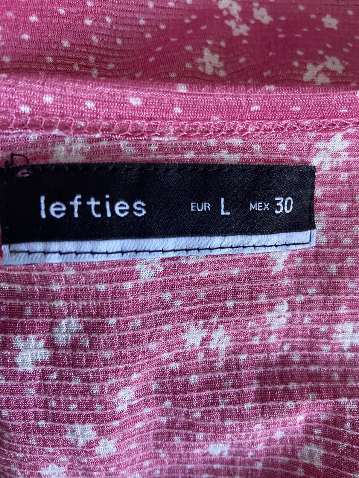 Lefties EU Large Pink Floral Faux Wrap Summer Dress Fluted Hem Short Sleeve