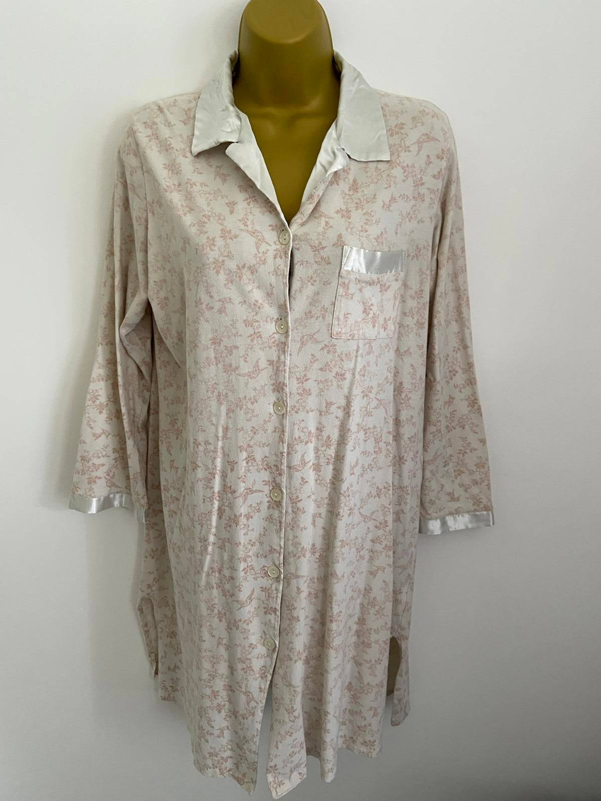 Miss Elaine Size Small Pink Floral 100% Cotton Nightdress Button Front Lined