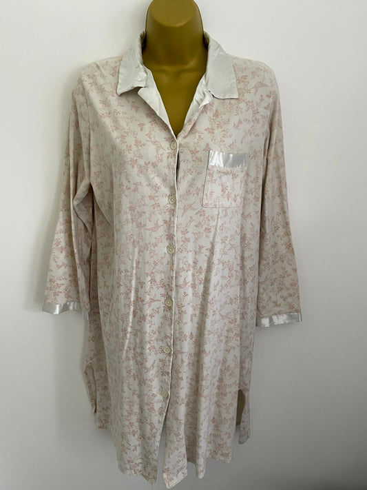 Miss Elaine Size Small Pink Floral 100% Cotton Nightdress Button Front Lined