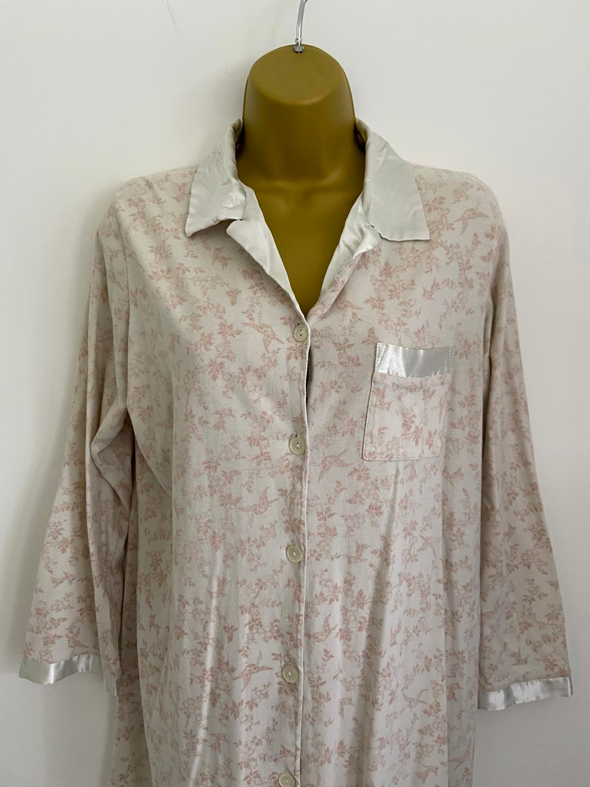 Miss Elaine Size Small Pink Floral 100% Cotton Nightdress Button Front Lined