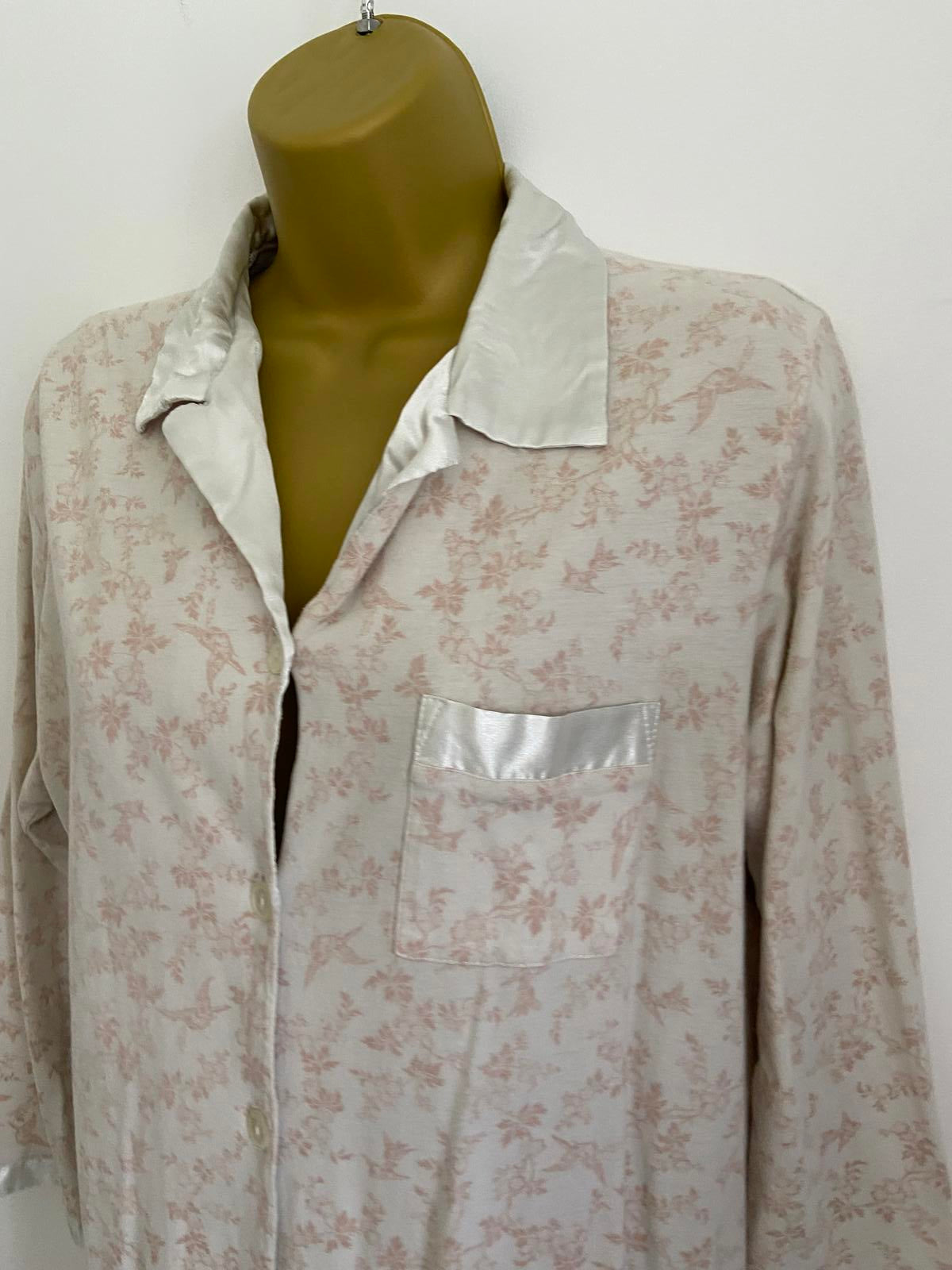 Miss Elaine Size Small Pink Floral 100% Cotton Nightdress Button Front Lined
