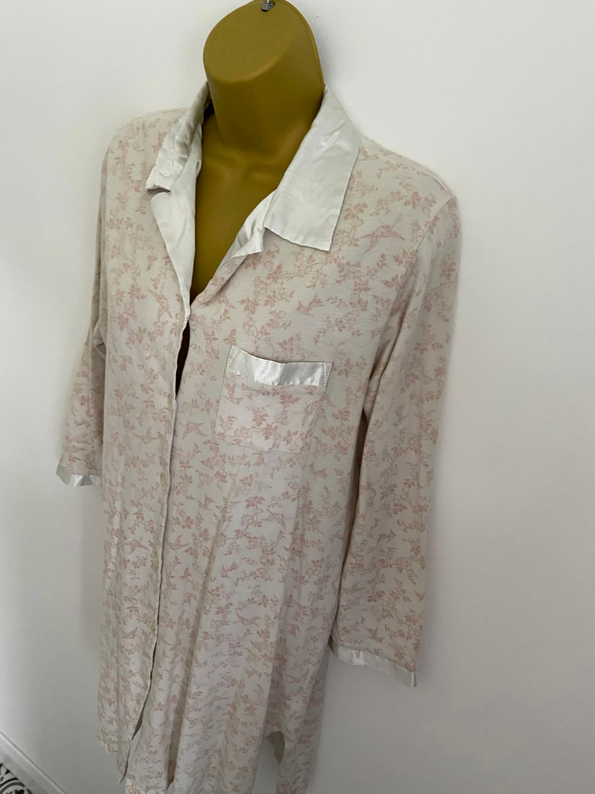 Miss Elaine Size Small Pink Floral 100% Cotton Nightdress Button Front Lined