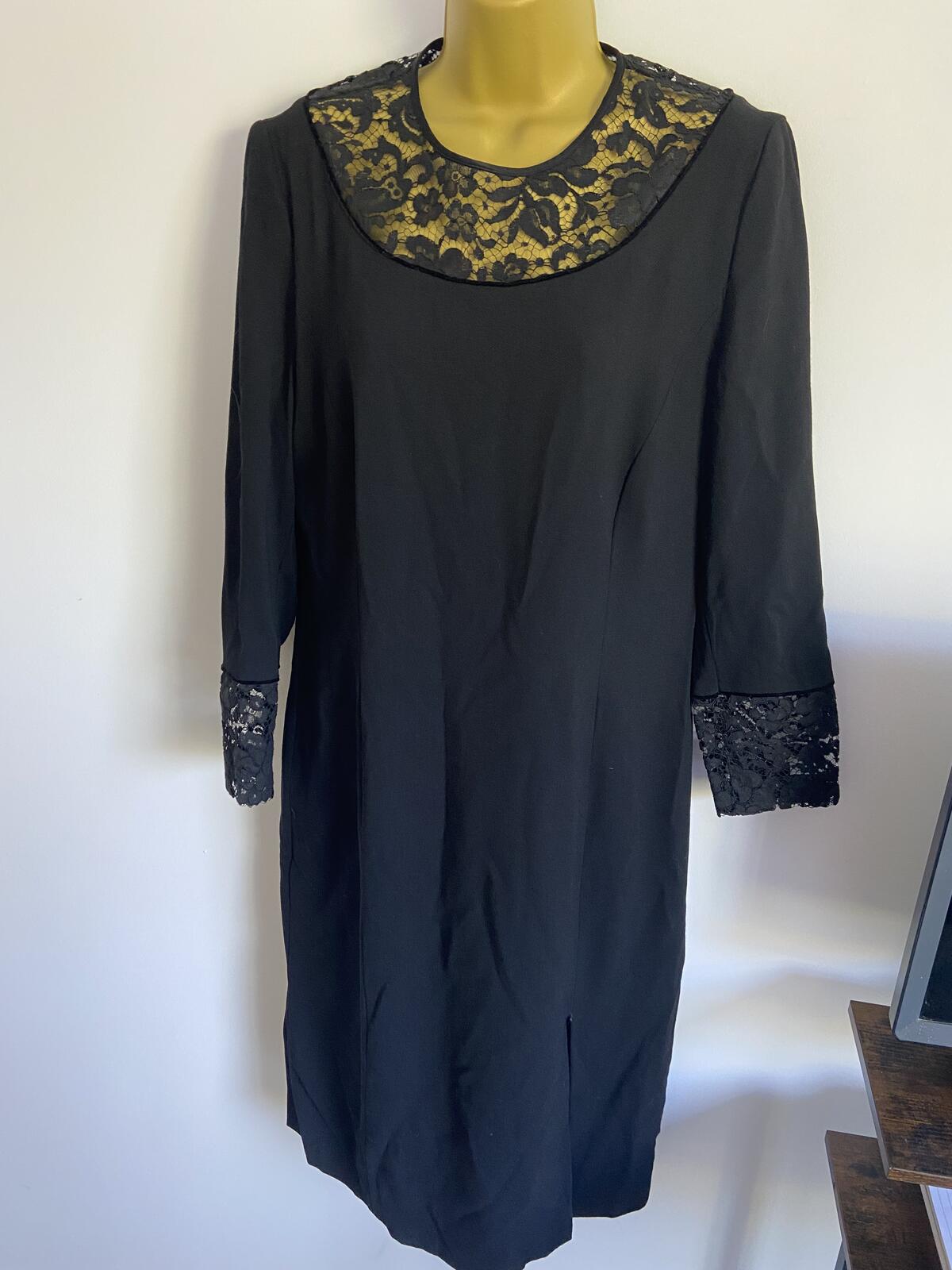Antonette Franz Haushofer Black Lace Panel Dress EU 40 UK 12 3/4 Sleeve