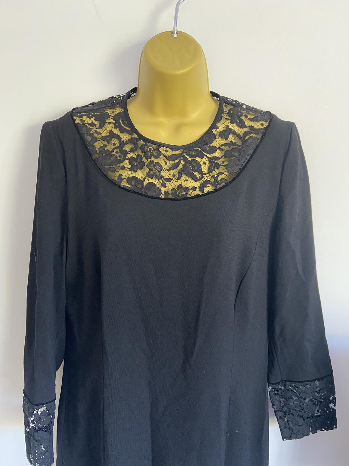 Antonette Franz Haushofer Black Lace Panel Dress EU 40 UK 12 3/4 Sleeve