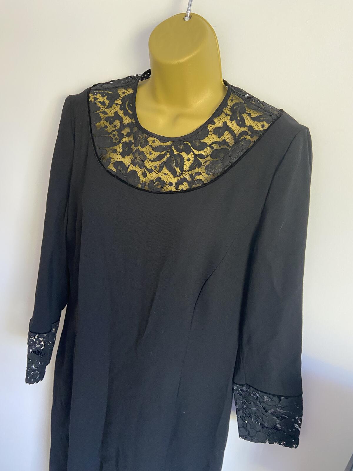 Antonette Franz Haushofer Black Lace Panel Dress EU 40 UK 12 3/4 Sleeve
