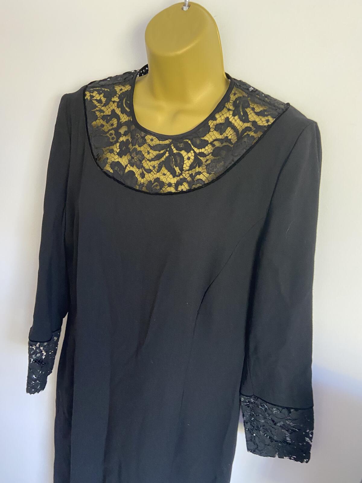 Antonette Franz Haushofer Black Lace Panel Dress EU 40 UK 12 3/4 Sleeve