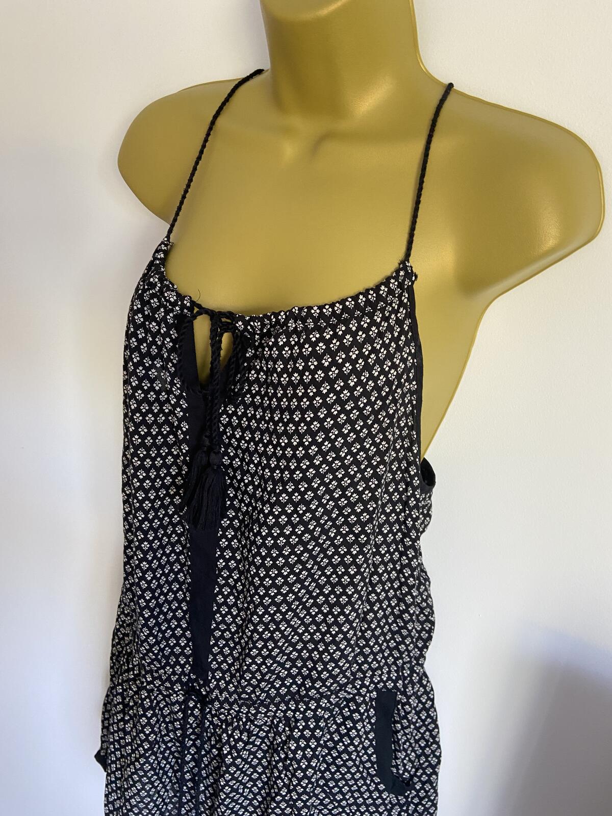 Next UK 12 Black Cream Geometric Floral Summer Dress Pockets Viscose
