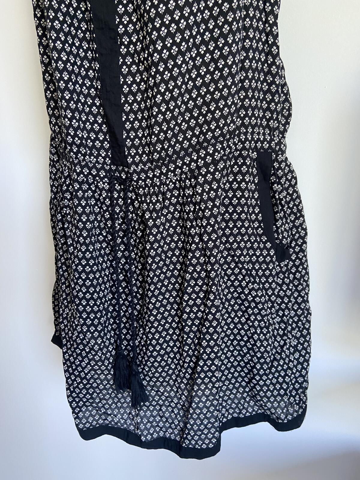 Next UK 12 Black Cream Geometric Floral Summer Dress Pockets Viscose
