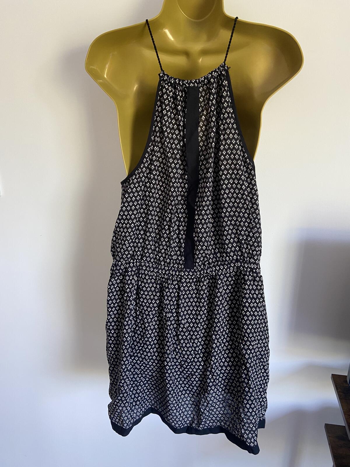 Next UK 12 Black Cream Geometric Floral Summer Dress Pockets Viscose