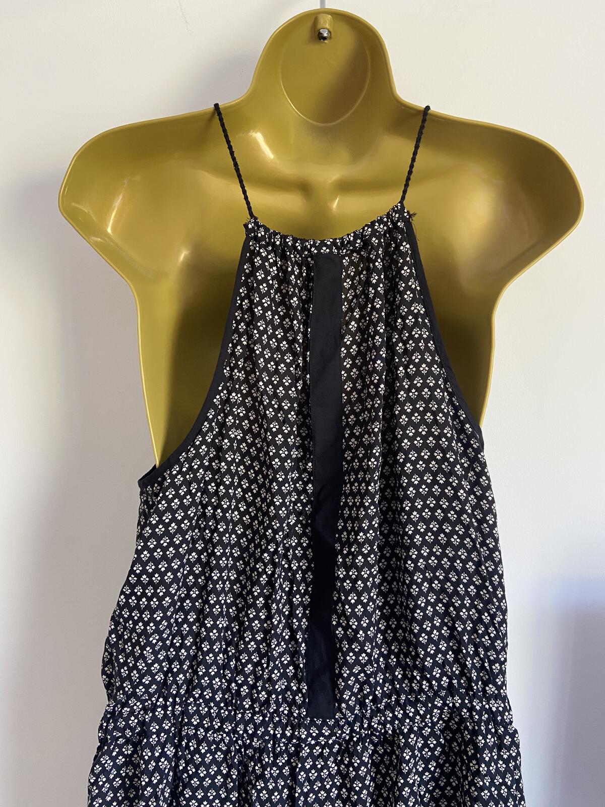 Next UK 12 Black Cream Geometric Floral Summer Dress Pockets Viscose