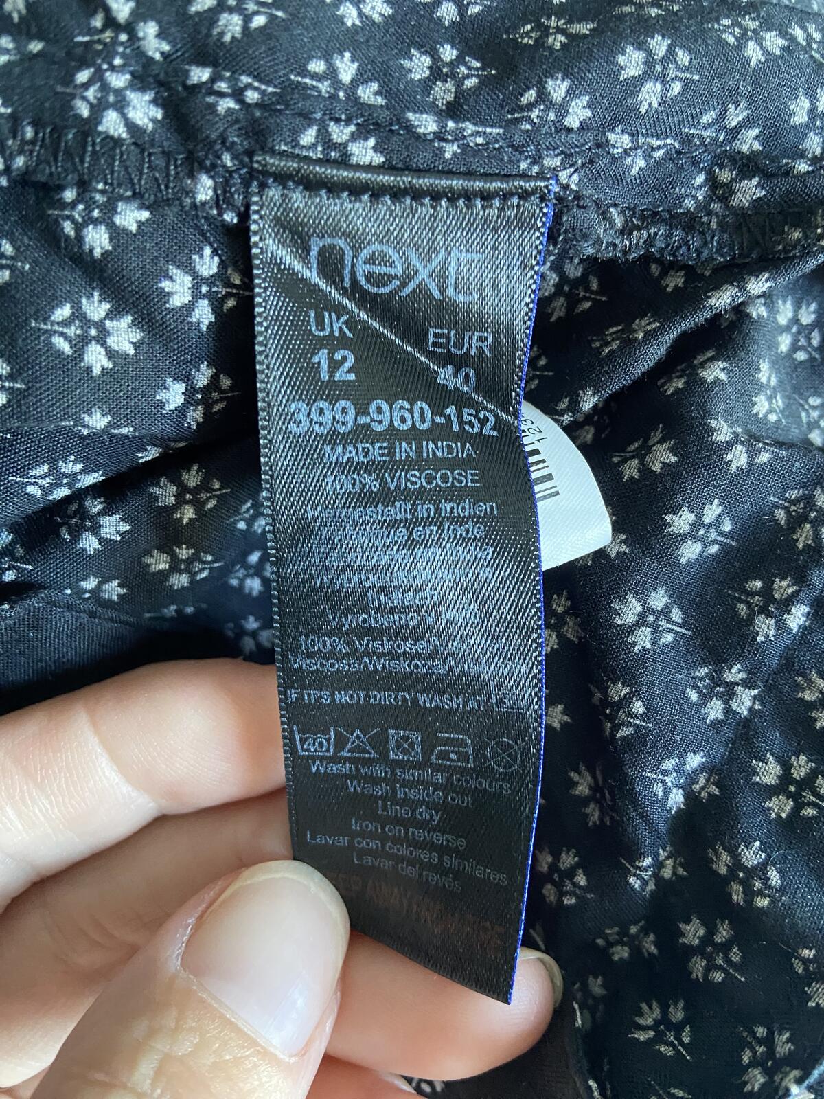 Next UK 12 Black Cream Geometric Floral Summer Dress Pockets Viscose