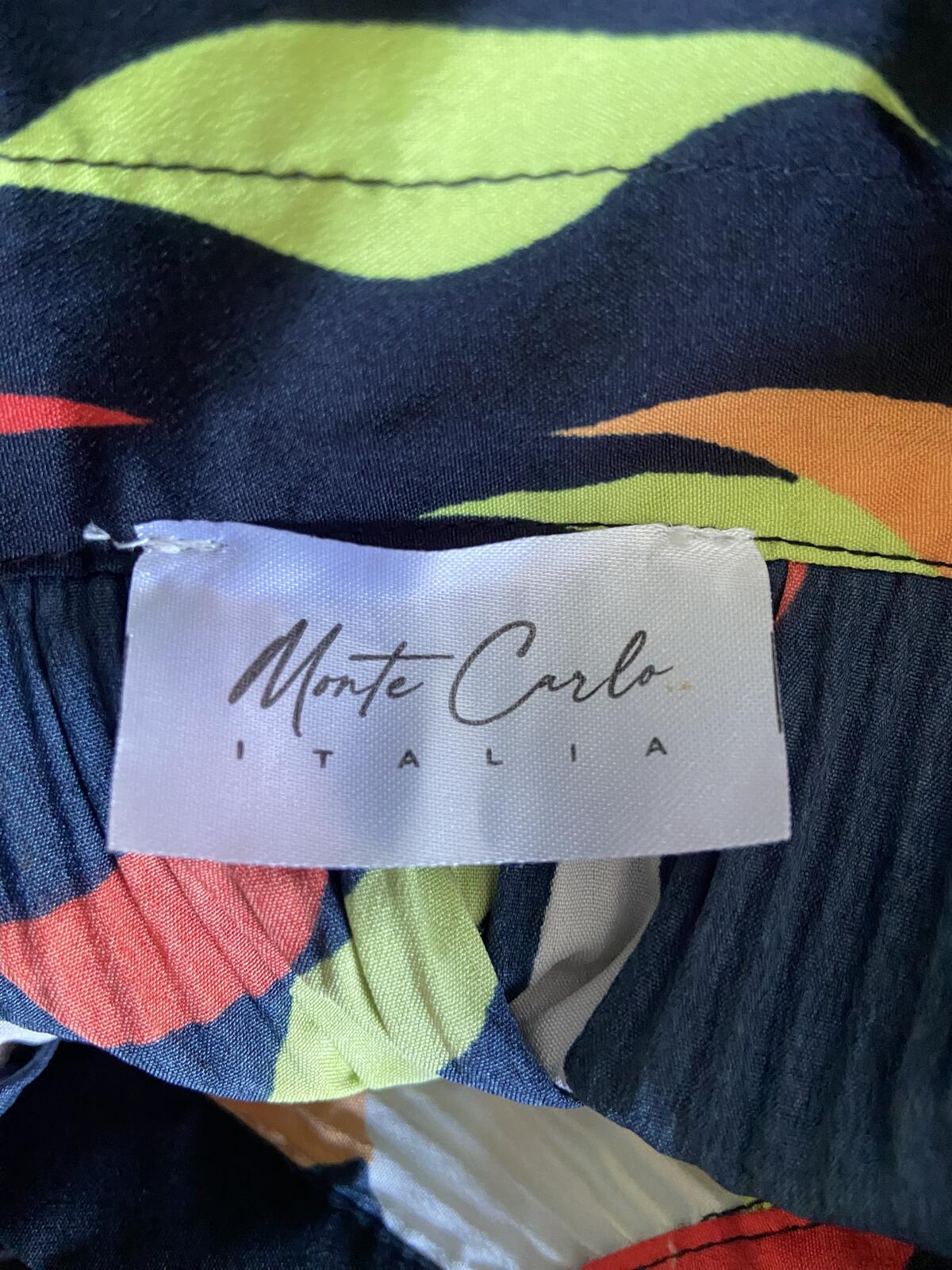 Monte Carlo Italia Size L Abstract Plisse Shirt Dress Colorful Ruffle Hem