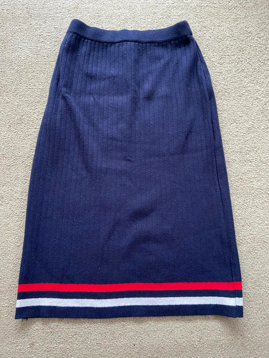 Striped Knit Pencil Skirt - Elasticated Waist, Navy/Red/White, Size Small