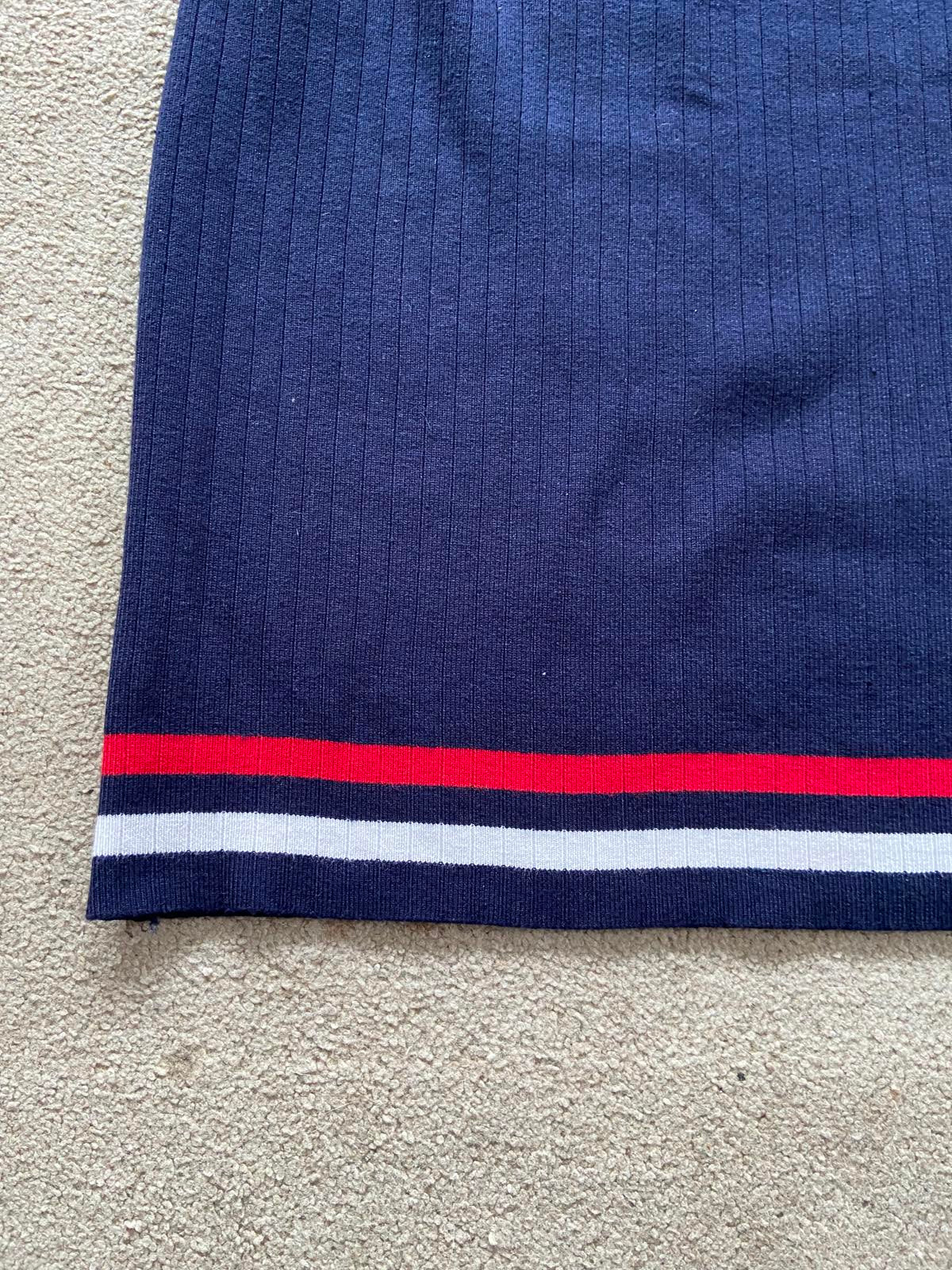 Striped Knit Pencil Skirt - Elasticated Waist, Navy/Red/White, Size Small