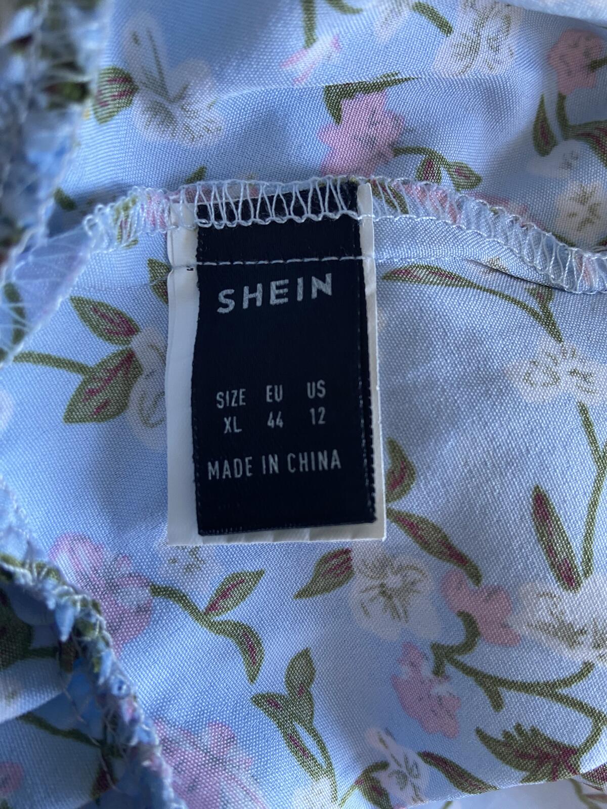 Shein XL Baby Blue Floral Summer Dress Ruffle Off Shoulder Adjustable Straps