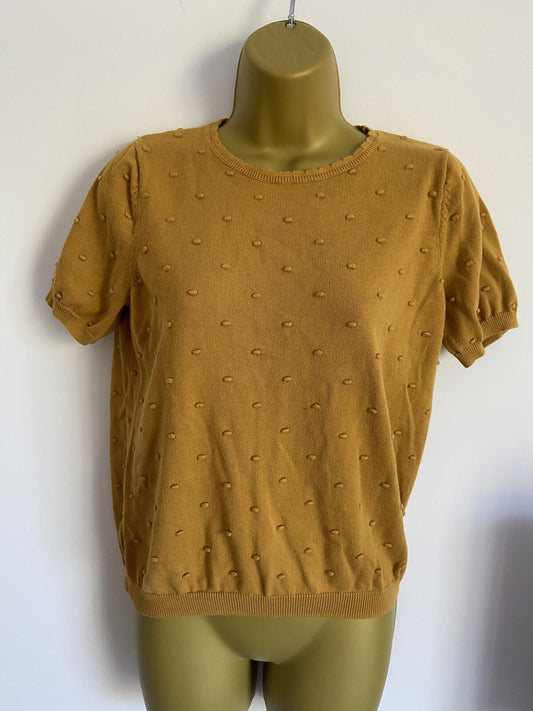 Tu Mustard Yellow Textured Bobble Knit Short Sleeve Top - Size 12