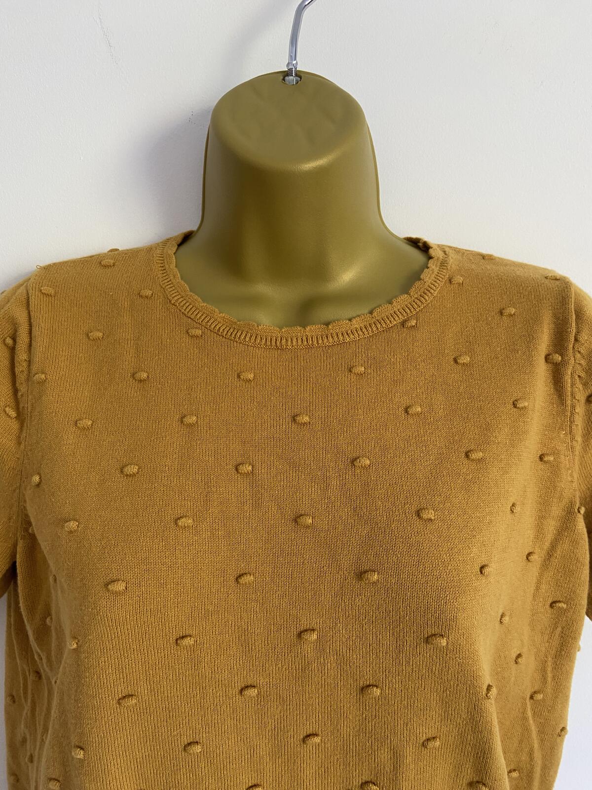 Tu Mustard Yellow Textured Bobble Knit Short Sleeve Top - Size 12