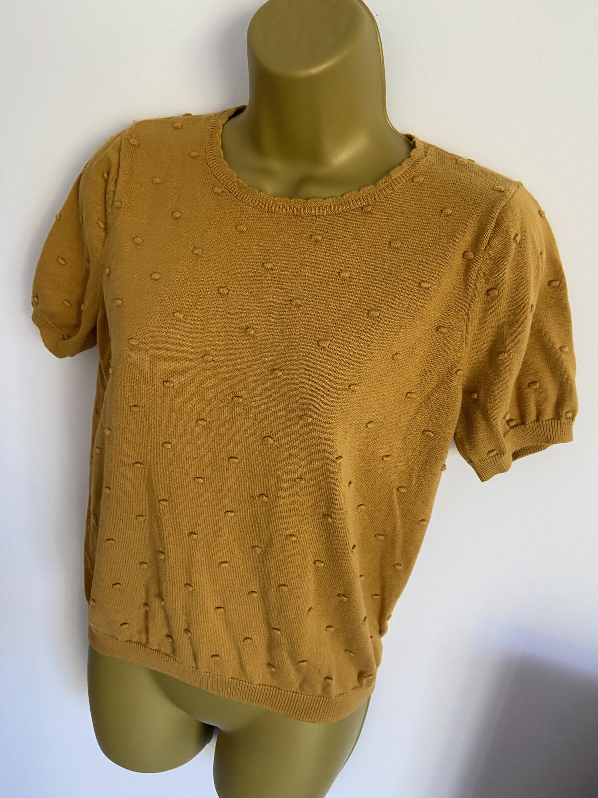 Tu Mustard Yellow Textured Bobble Knit Short Sleeve Top - Size 12