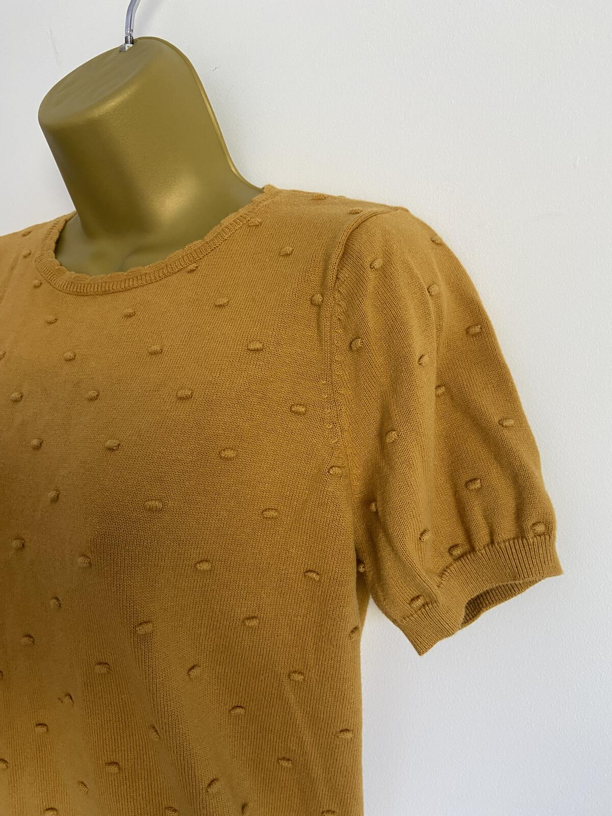 Tu Mustard Yellow Textured Bobble Knit Short Sleeve Top - Size 12