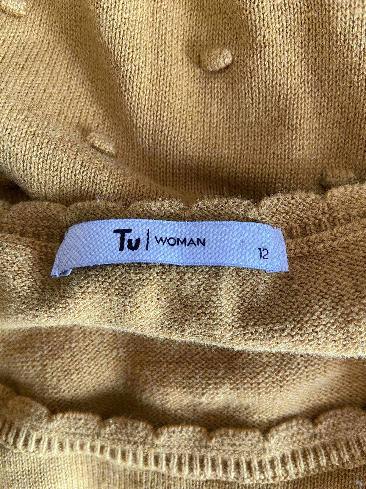 Tu Mustard Yellow Textured Bobble Knit Short Sleeve Top - Size 12