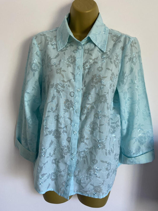 Papaya Turquoise Floral Embroidered 3/4 Sleeve Blouse - Size 14