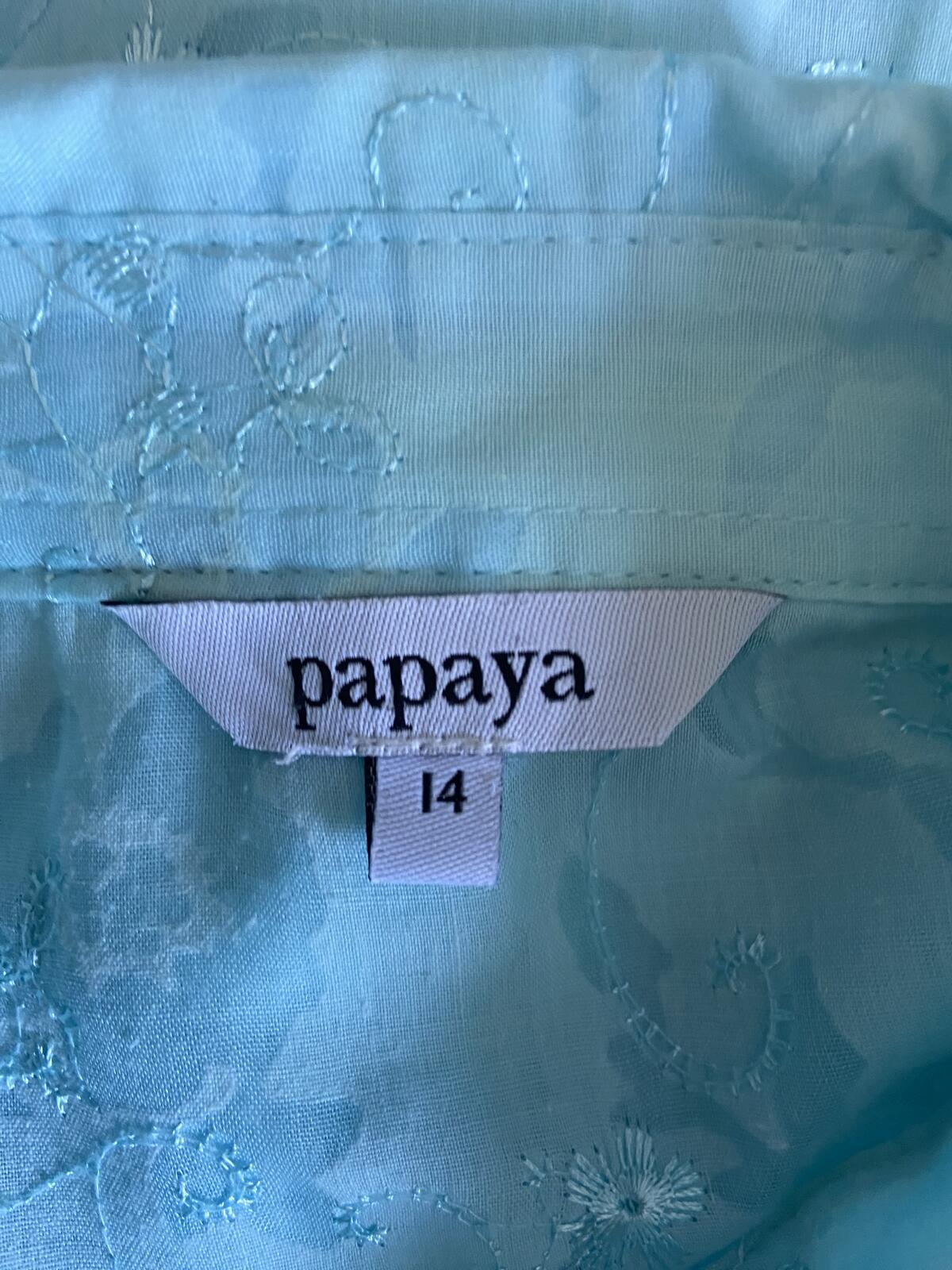 Papaya Turquoise Floral Embroidered 3/4 Sleeve Blouse - Size 14