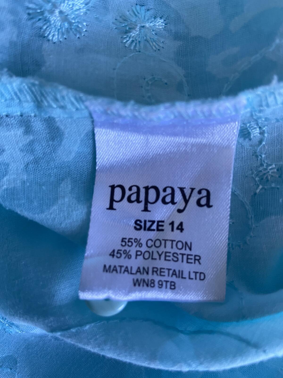 Papaya Turquoise Floral Embroidered 3/4 Sleeve Blouse - Size 14