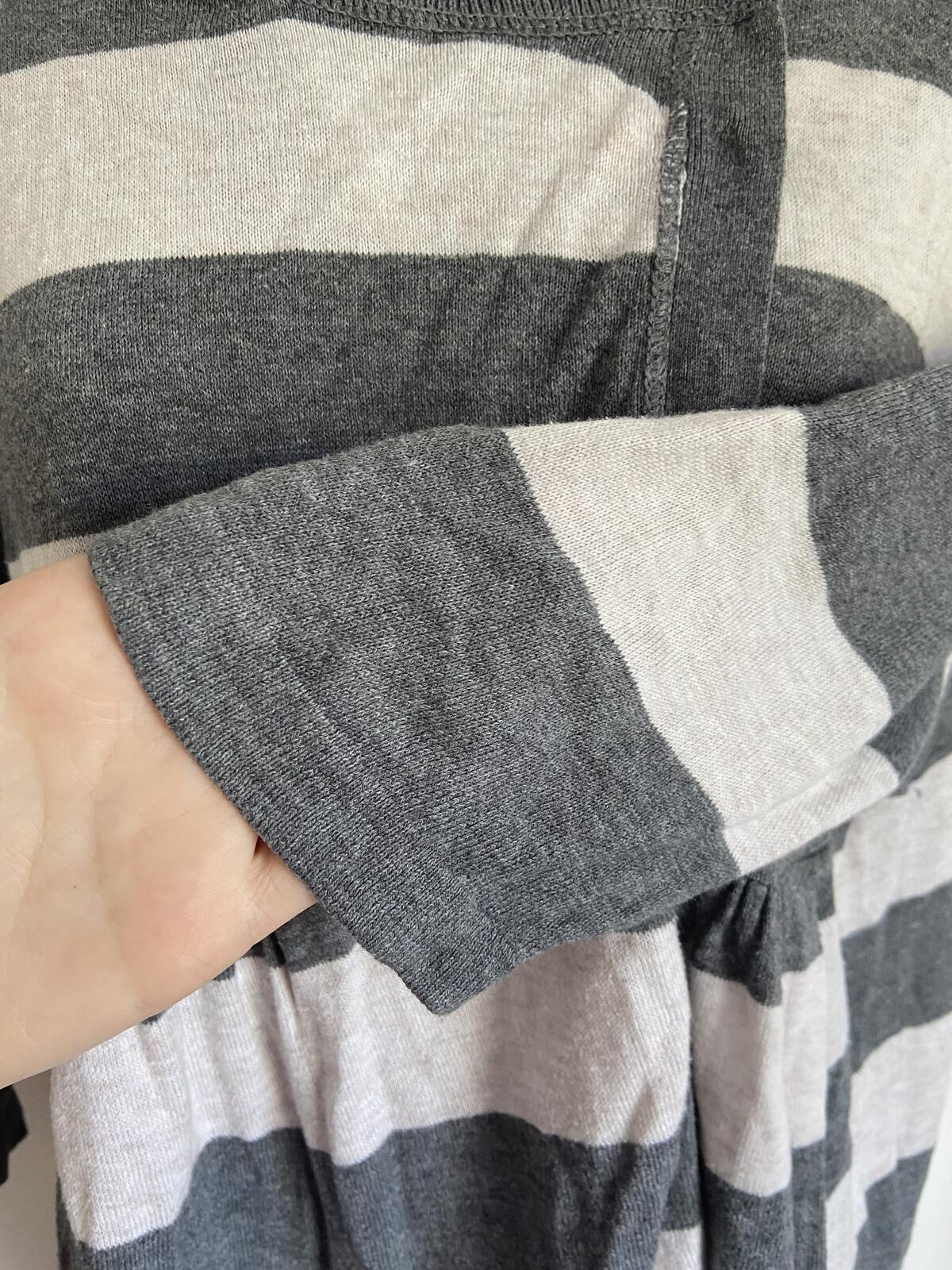 Topshop Petite Grey & White Striped Asymmetrical Knit Cardigan - Size 14