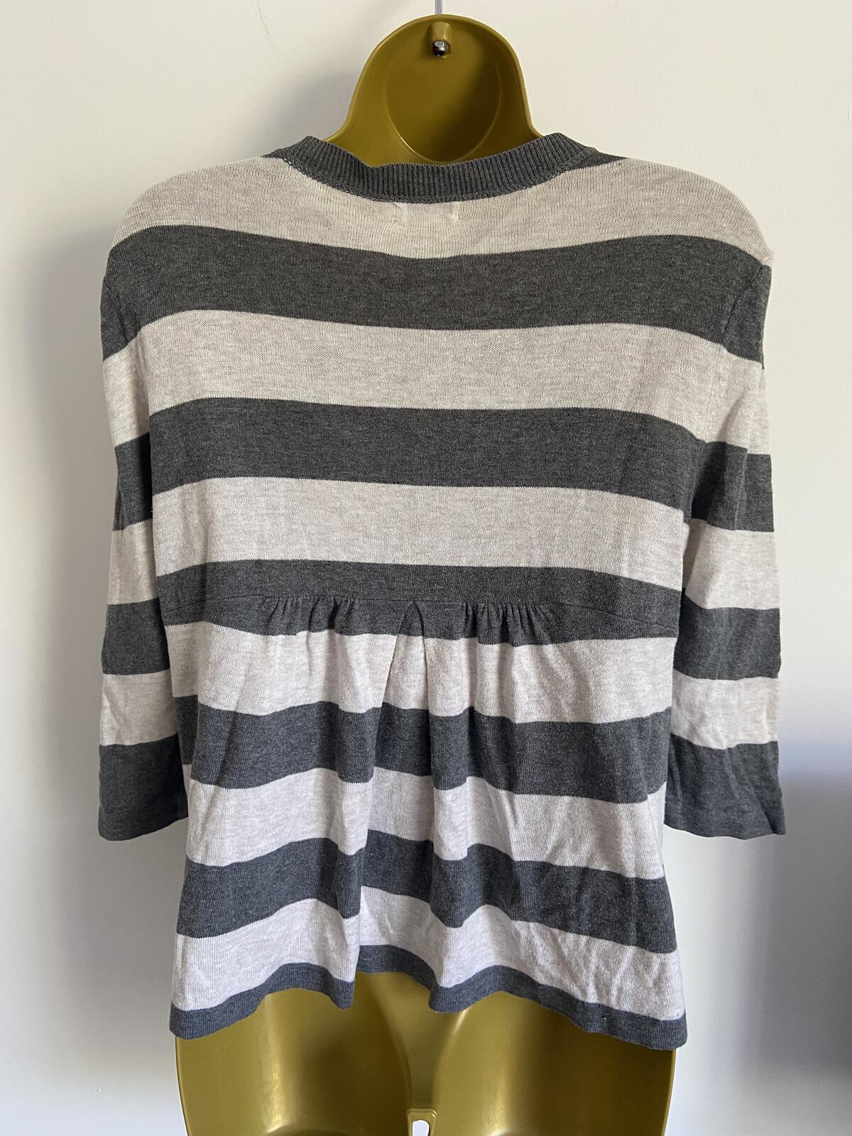 Topshop Petite Grey & White Striped Asymmetrical Knit Cardigan - Size 14