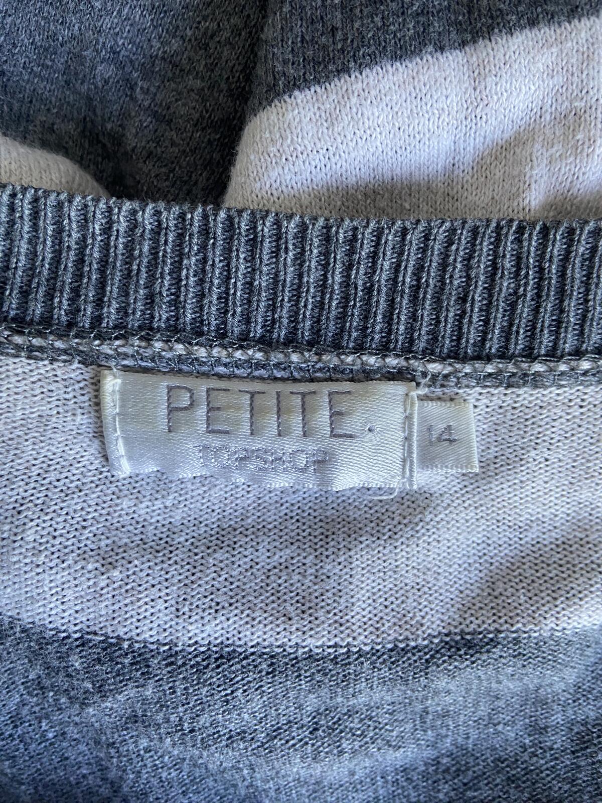 Topshop Petite Grey & White Striped Asymmetrical Knit Cardigan - Size 14