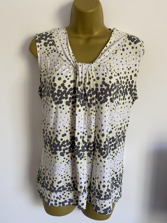 M&S White, Grey & Yellow Polka Dot Twist Front Vest Top - Size 14